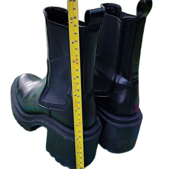 Zara Boots Womens Sz 5.5 US 36 EU Black Leather Chelsea Ankle High Block Heel - Picture 4 of 9